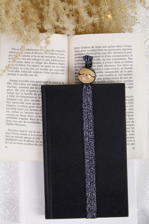 (image pour) Marque Page Elastique Noir Paillette